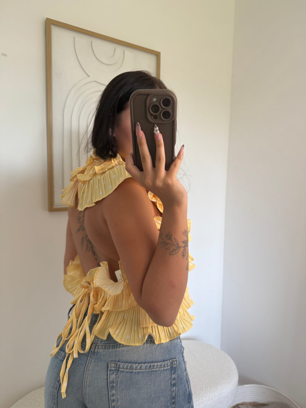 Top "Janaa" à Volant en Pois Jaune Pastel