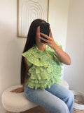 Top "Janaa" à Volant en Pois Vert Pastel