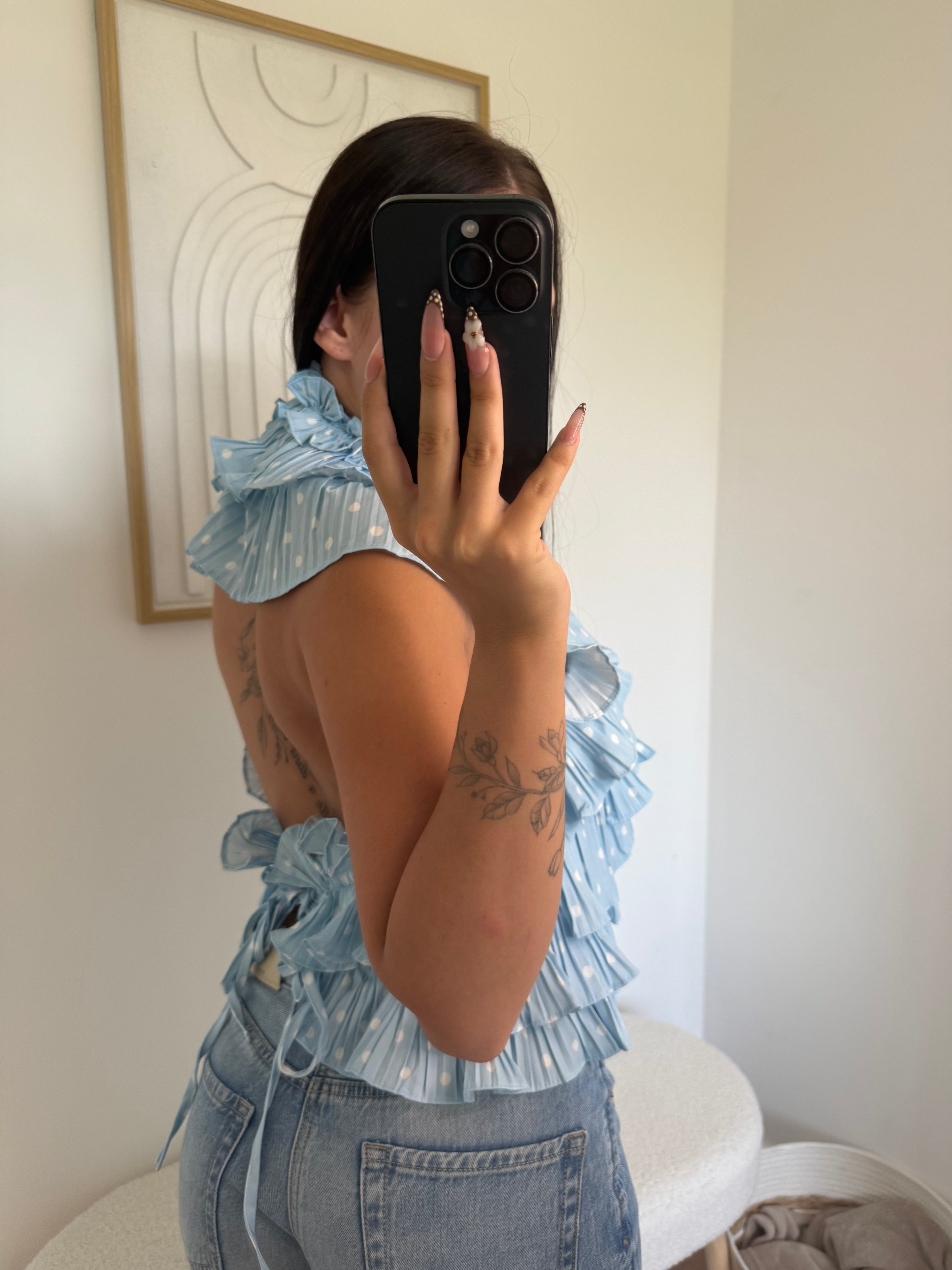 Top "Janaa" à Volant en Pois Bleu Pastel