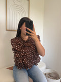 Top "Janaa" à Volant en Pois Marron Pastel
