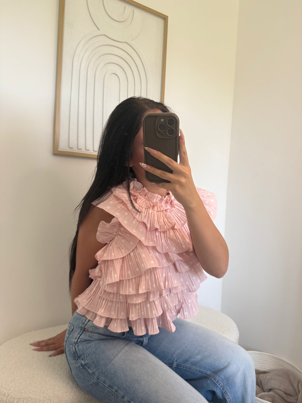 Top "Janaa" à Volant en Pois Rose Pastel
