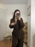 Ensemble "Alya" Blazer Ceintré Pantalon Marron Chic 🤎