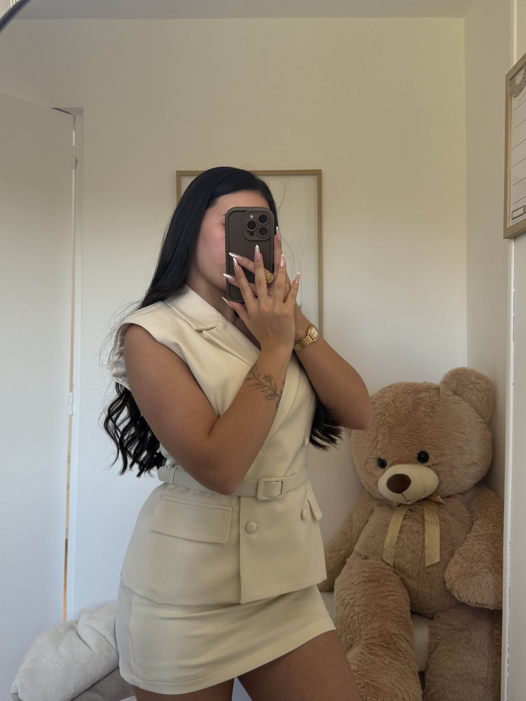 Ensemble "Naïa" Blazer Ceintré Jupe Beige 🤍
