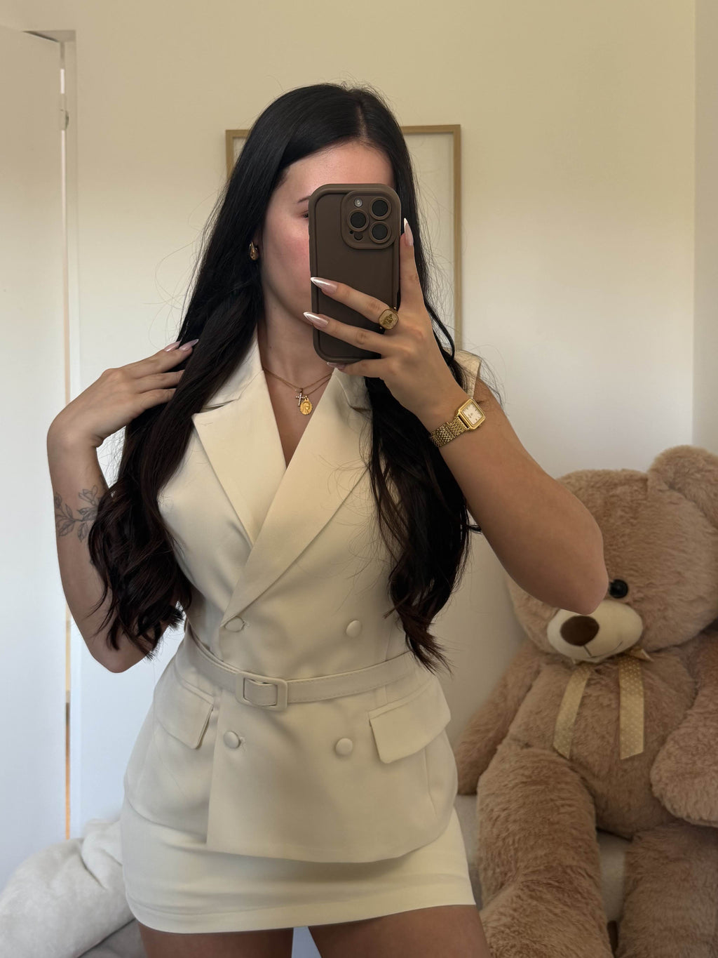 Ensemble "Naïa" Blazer Ceintré Jupe Beige 🤍