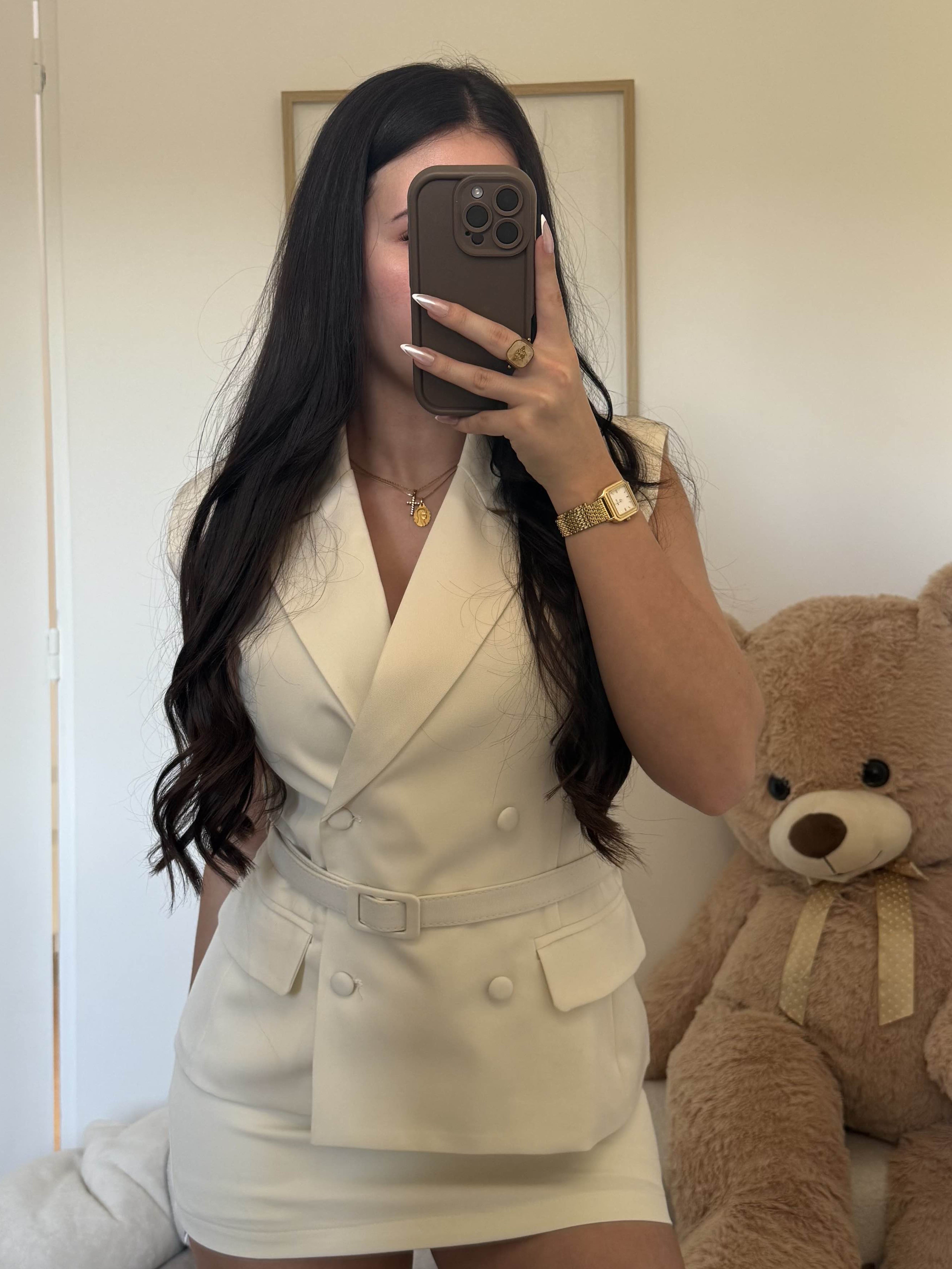 Ensemble "Naïa" Blazer Ceintré Jupe Beige 🤍