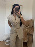 Ensemble "Yuna" Blazer ceintré Pantalon Chic Large Beige