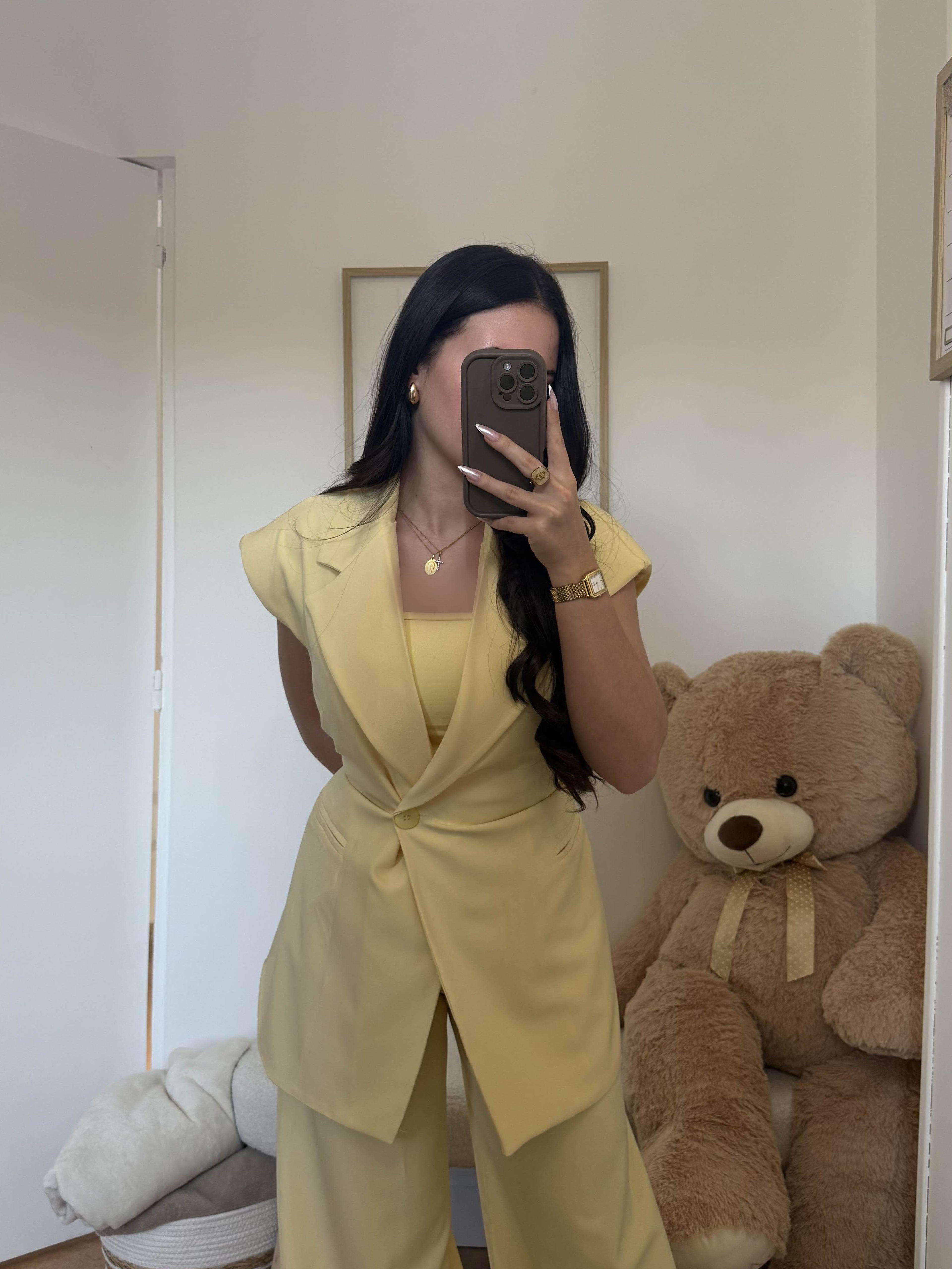 Ensemble "Yuna" Blazer ceintré Pantalon Chic Large 💛