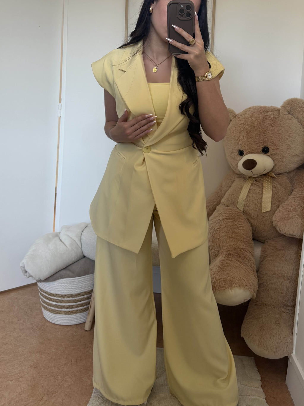 Ensemble "Yuna" Blazer ceintré Pantalon Chic Large 💛