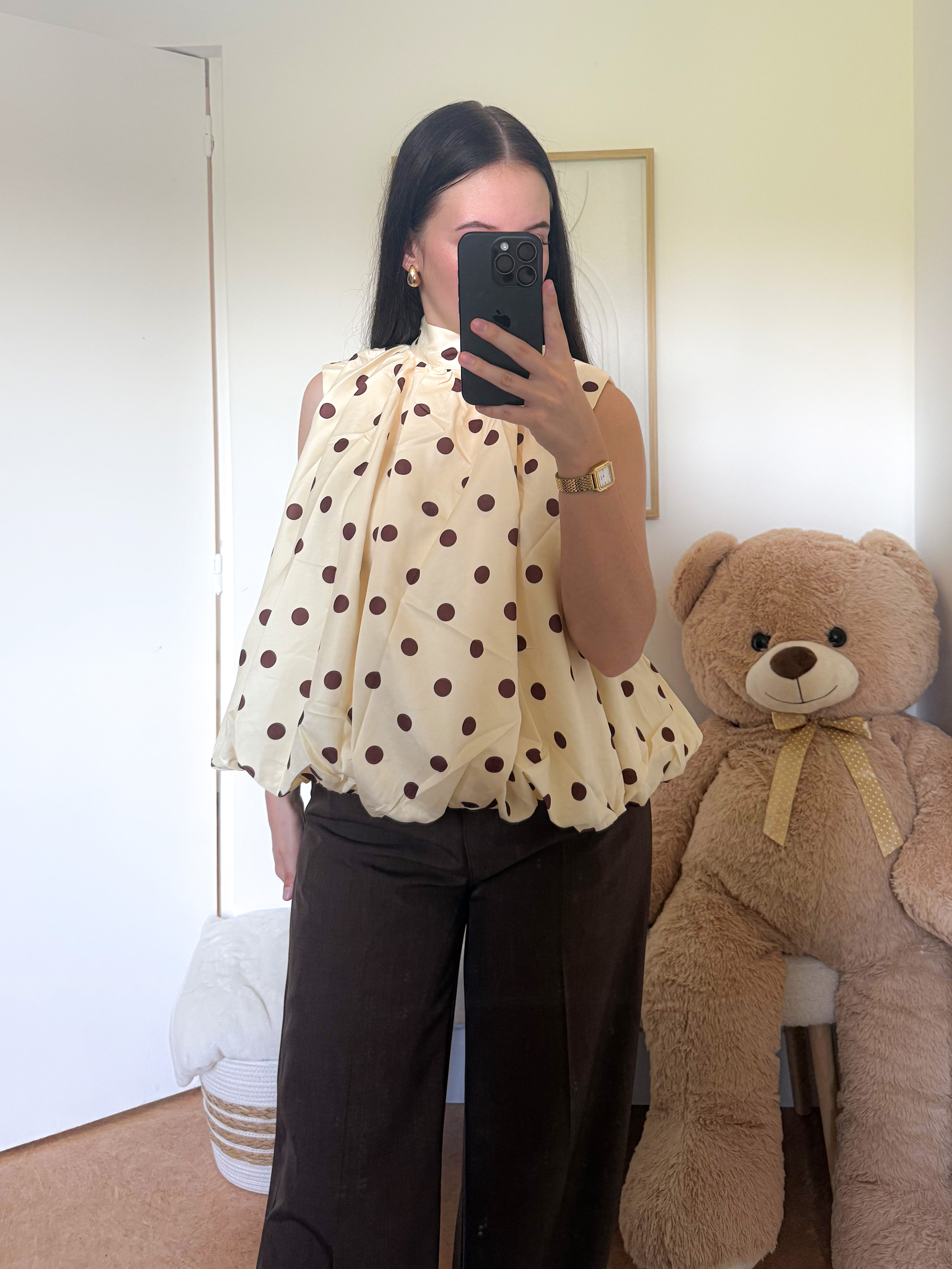 Top "Liyana" à poids marron & jaune pastel