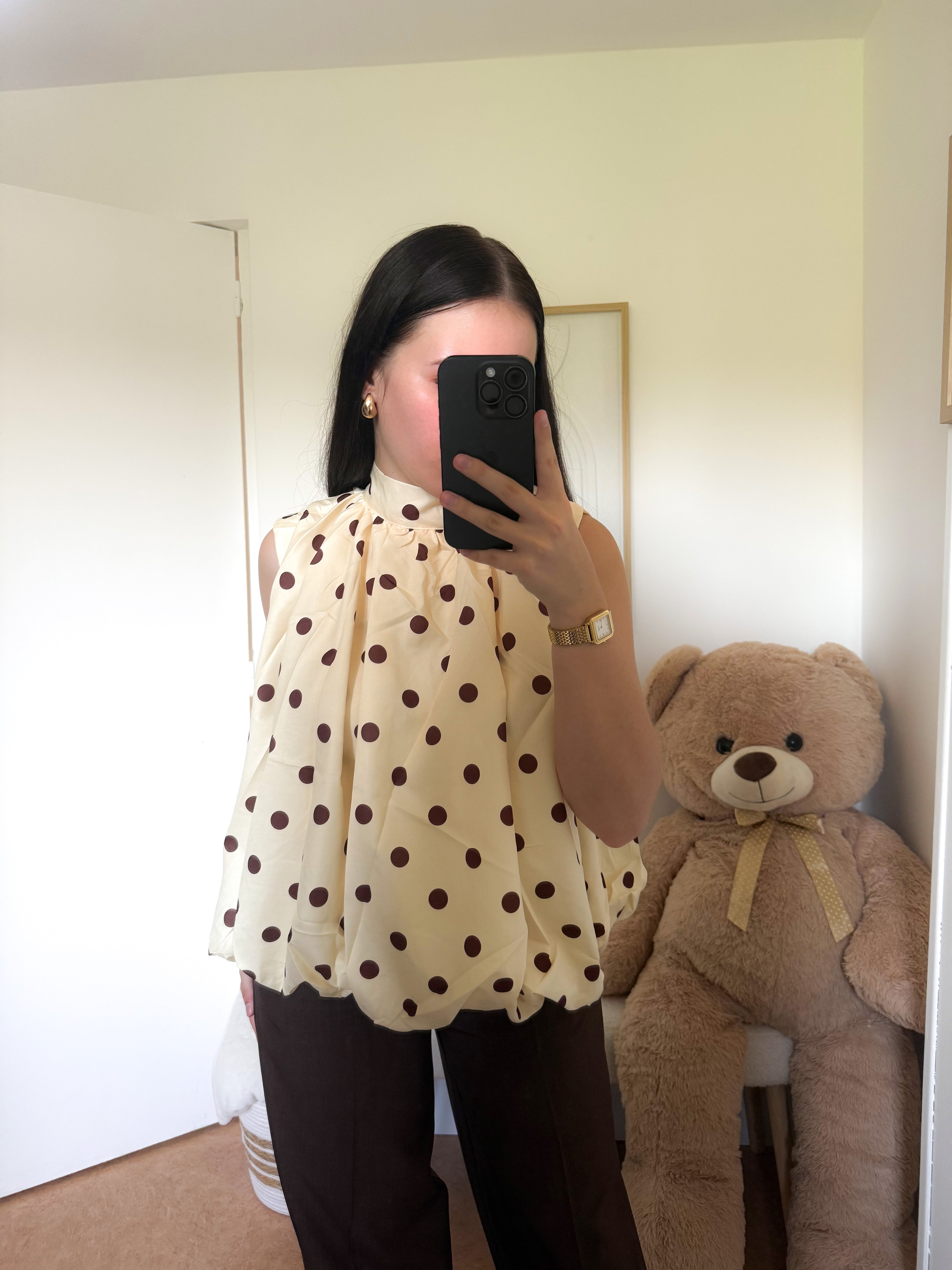 Top "Liyana" à poids marron & jaune pastel