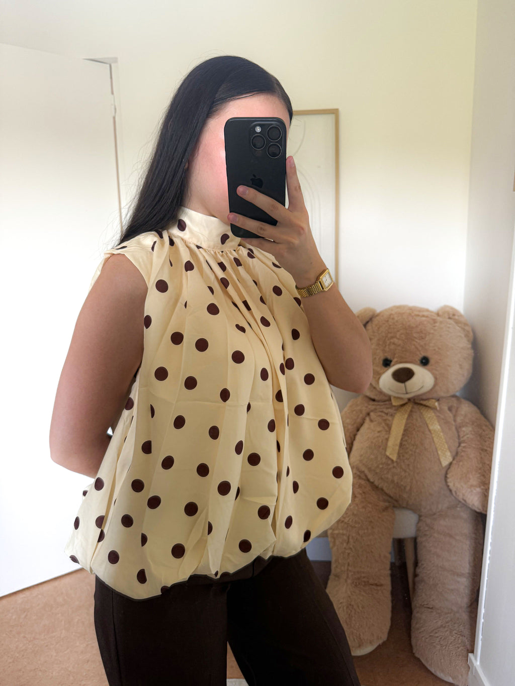Top "Liyana" à poids marron & jaune pastel